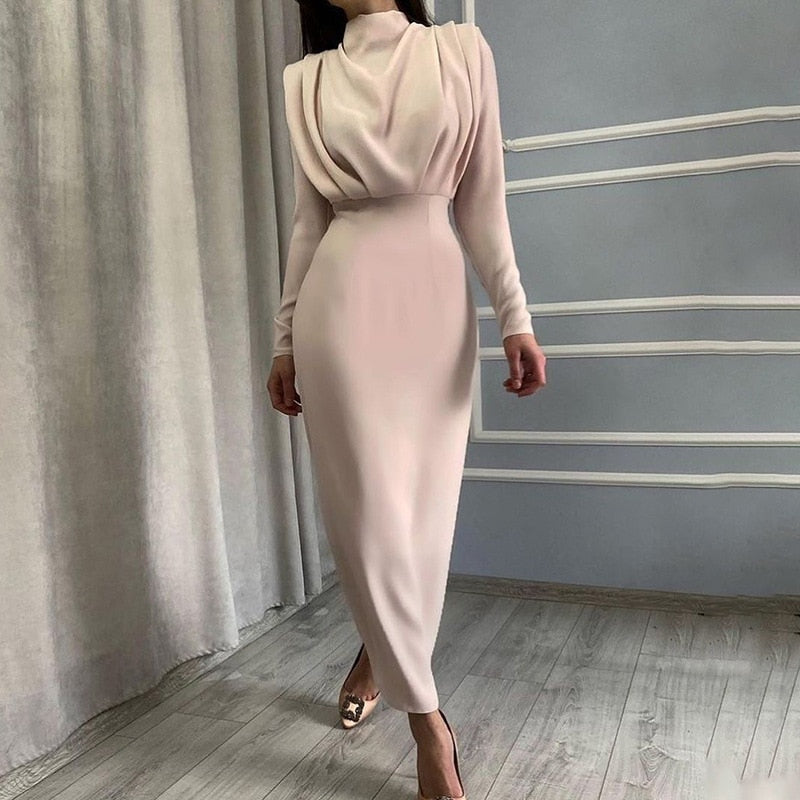 Women's Maxi Dress Sculpted Bodycon High Neck Long