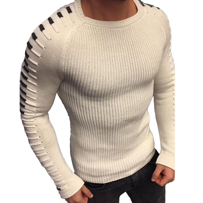 Men's Slim Knit Sweater with Printed Raglan Sleeves