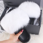 Women's Fluffy Faux Fur Slippers Soft Plush Slide