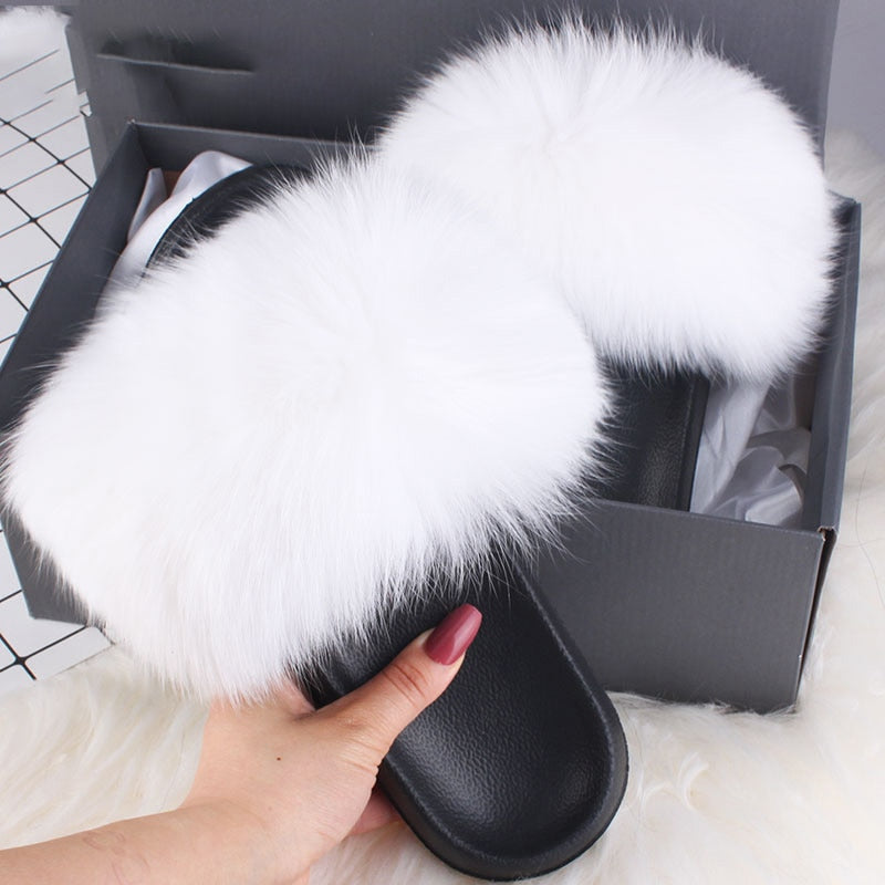 Women's Fluffy Faux Fur Slippers Soft Plush Slide