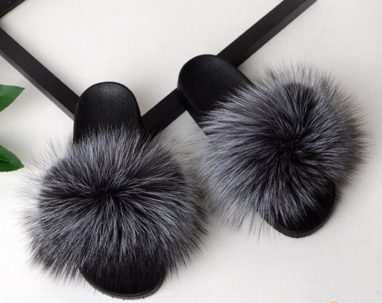 Women's Fluffy Faux Fur Slippers Soft Plush Slide