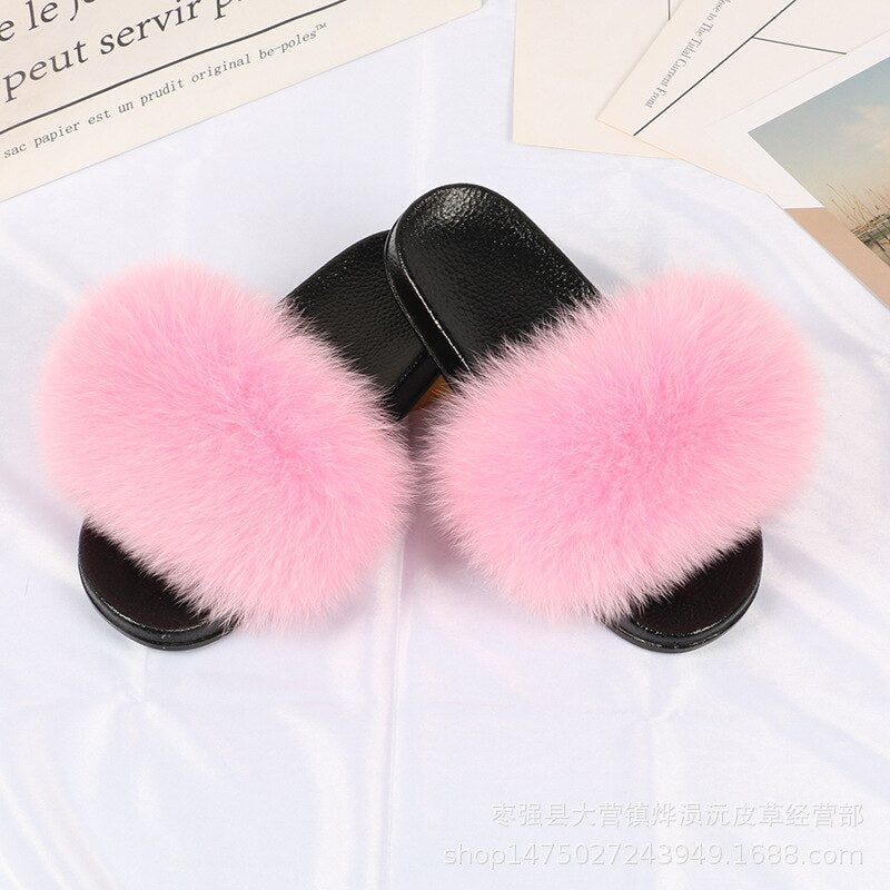 Women's Fluffy Faux Fur Slippers Soft Plush Slide