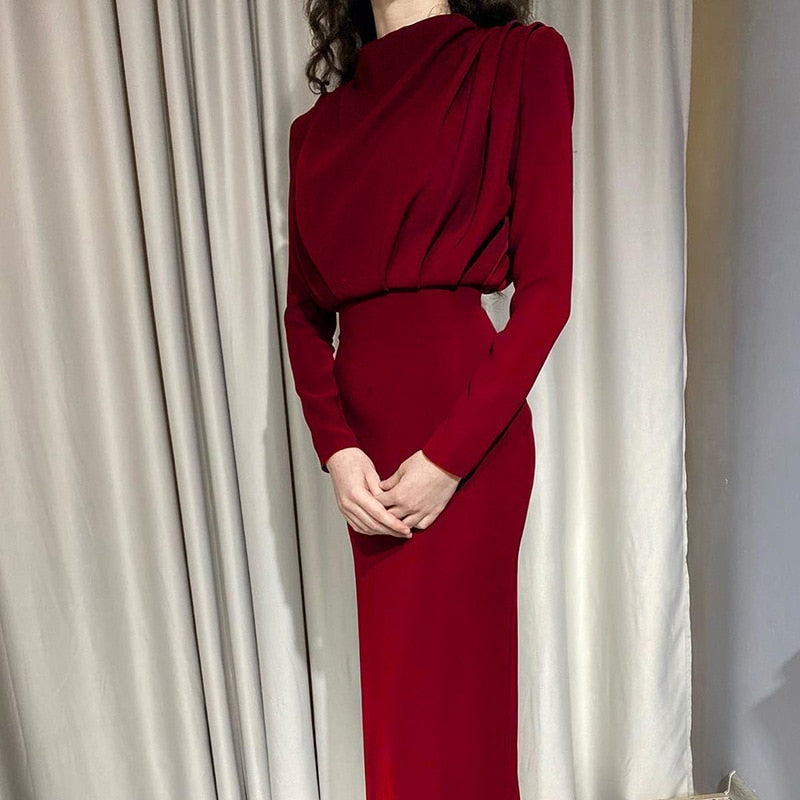 Women's Maxi Dress Sculpted Bodycon High Neck Long