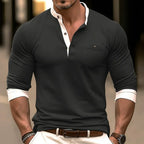 Men's Long Sleeve Contrast Collar Henley Polo Casual Shirt