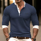 Men's Long Sleeve Contrast Collar Henley Polo Casual Shirt