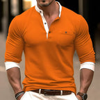 Men's Long Sleeve Contrast Collar Henley Polo Casual Shirt