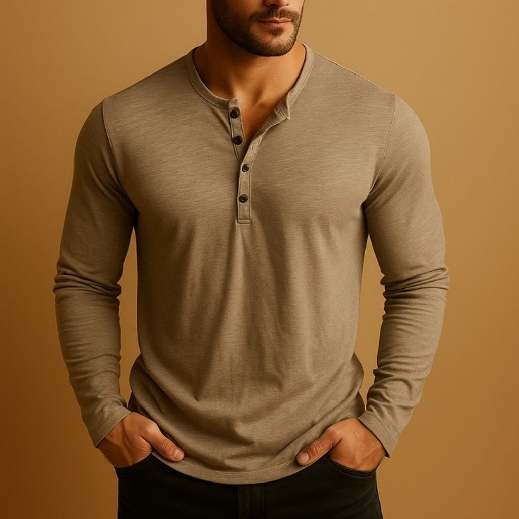 Men's Slim Fit Long Sleeve Henley Casual Shirt