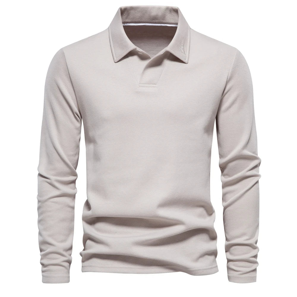 Men's Long Sleeve Knit Polo Shirt Refined Open Collar