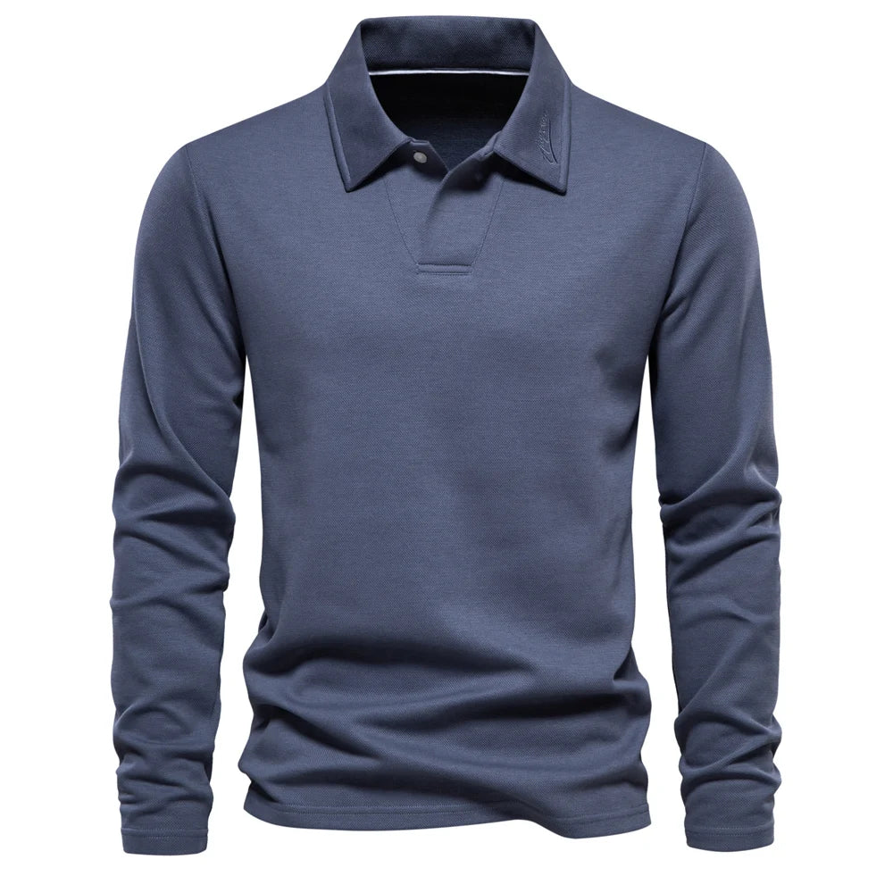Men's Long Sleeve Knit Polo Shirt Refined Open Collar