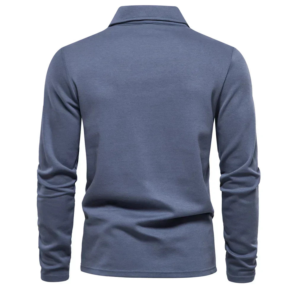 Men's Long Sleeve Knit Polo Shirt Refined Open Collar
