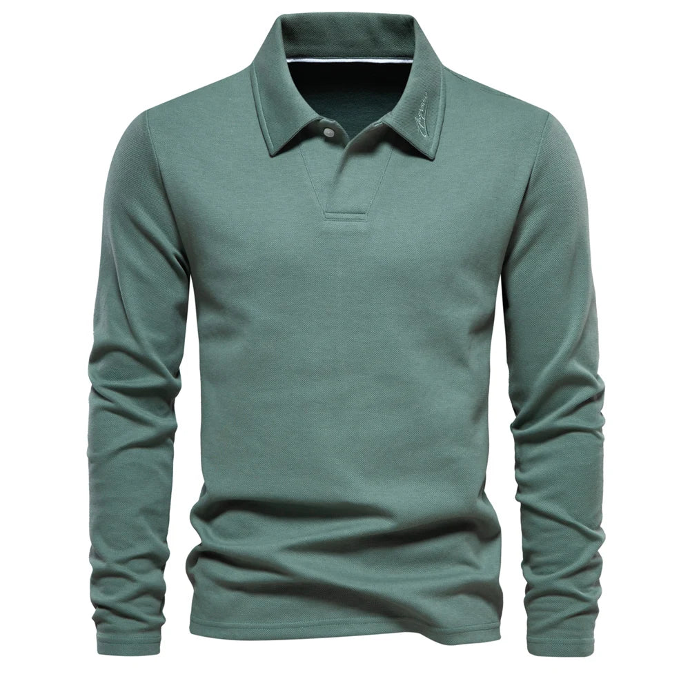 Men's Long Sleeve Knit Polo Shirt Refined Open Collar