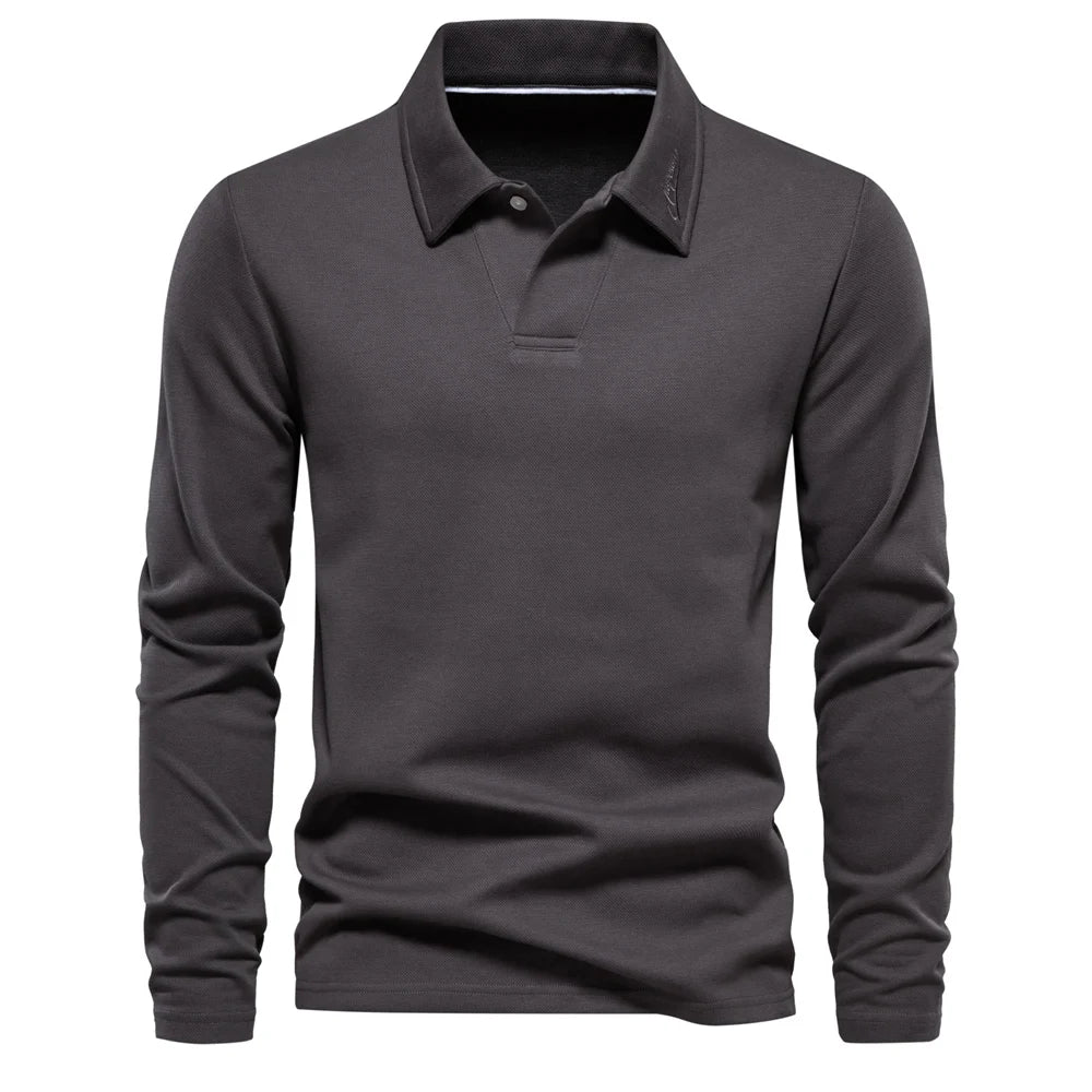 Men's Long Sleeve Knit Polo Shirt Refined Open Collar