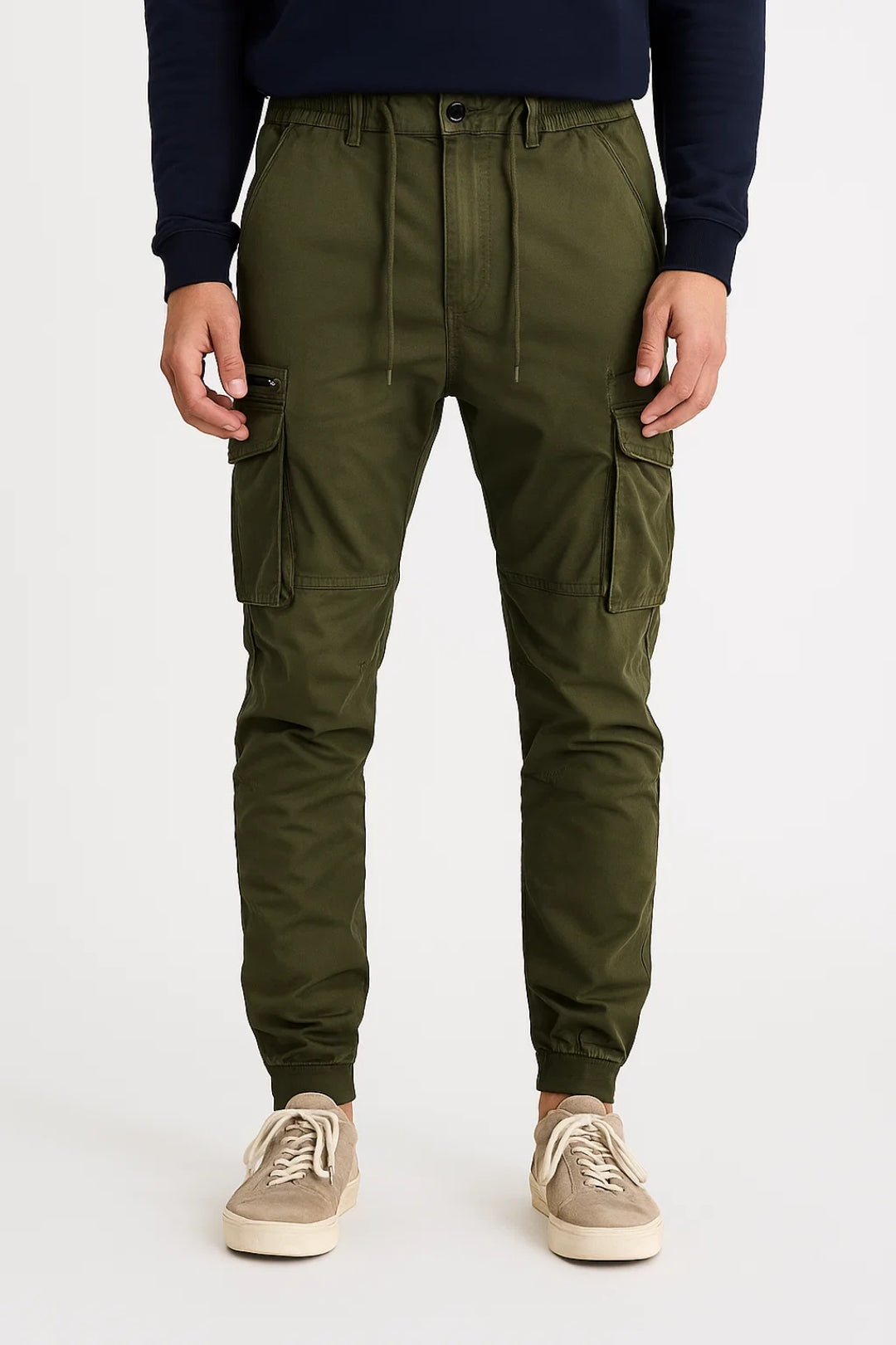 Men's Utility Cargo Trousers Tapered Leg Elastic Cuffs