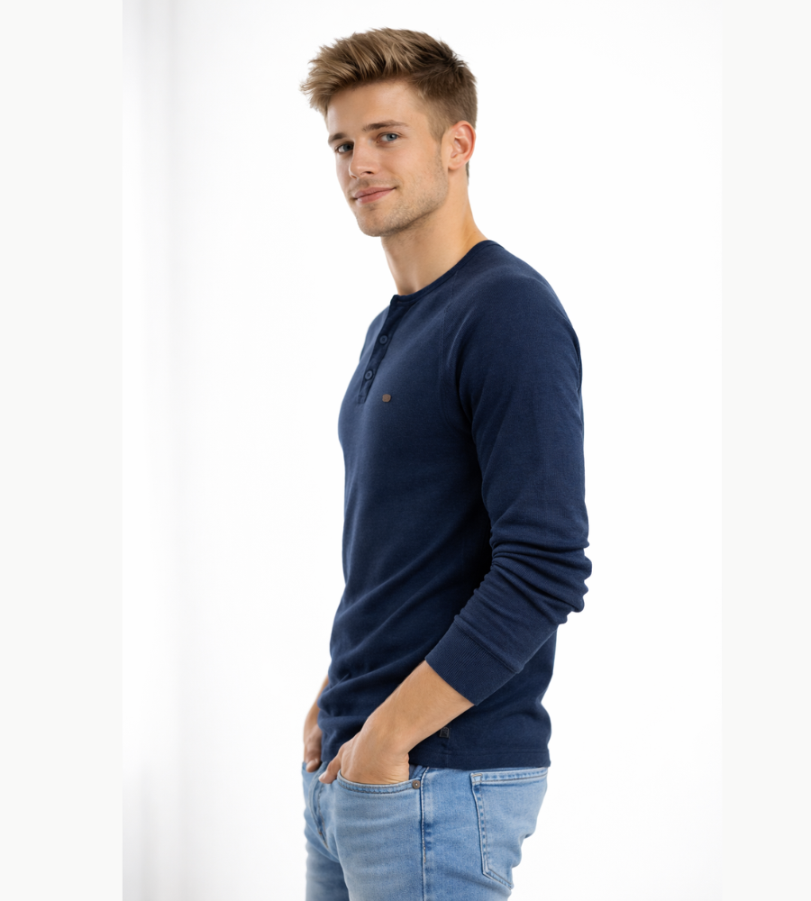 Men's Henley Shirt Long Sleeve Button Neck Casual Top