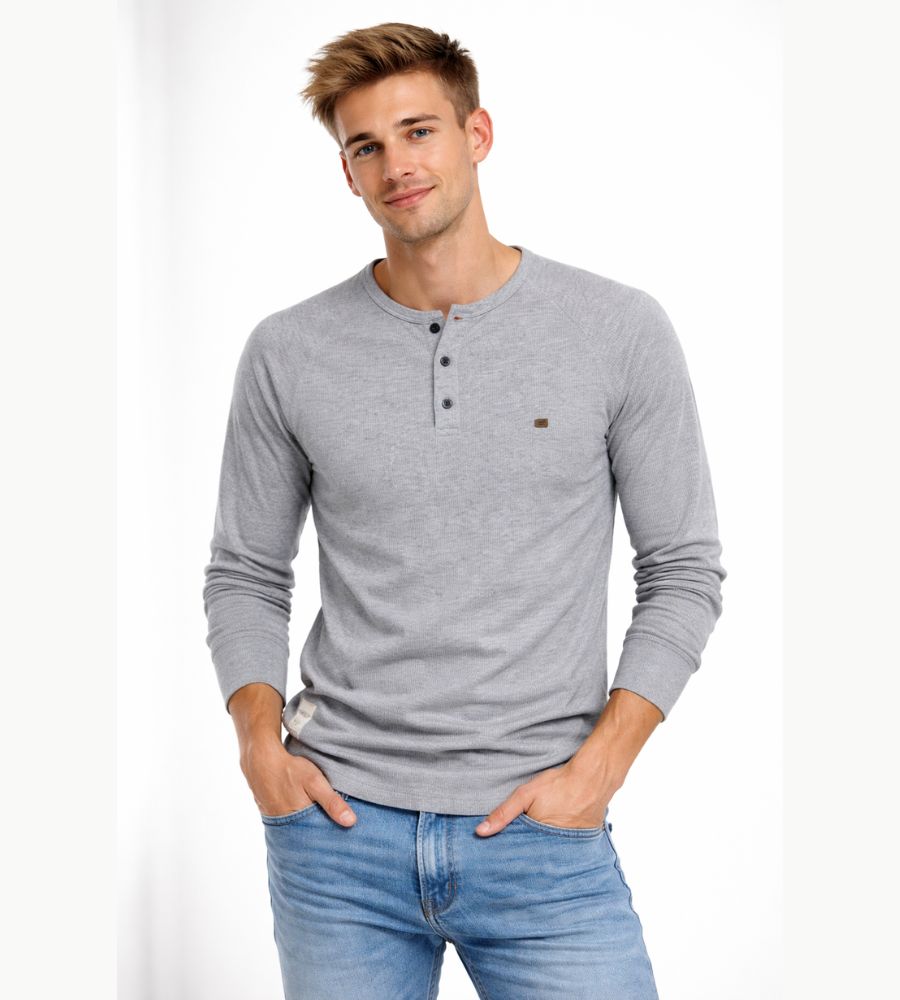 Men's Henley Shirt Long Sleeve Button Neck Casual Top