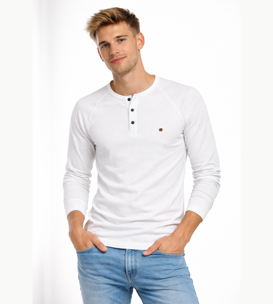 Men's Henley Shirt Long Sleeve Button Neck Casual Top