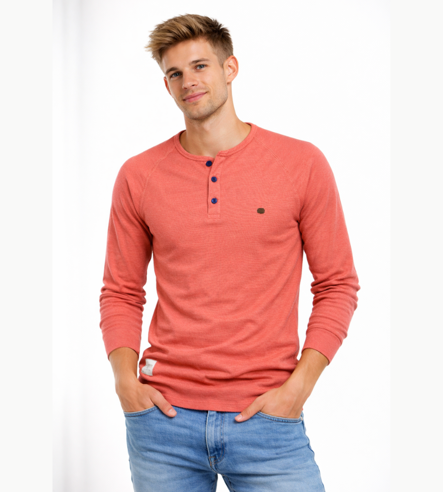 Men's Henley Shirt Long Sleeve Button Neck Casual Top