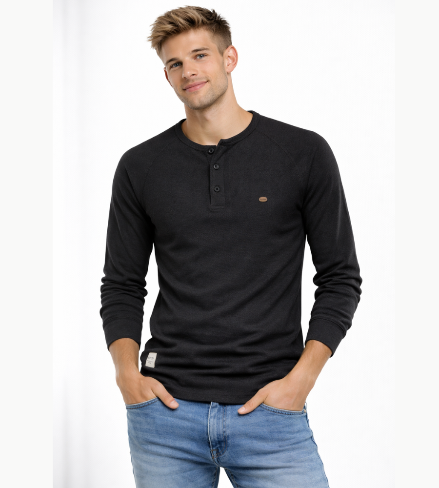 Men's Henley Shirt Long Sleeve Button Neck Casual Top