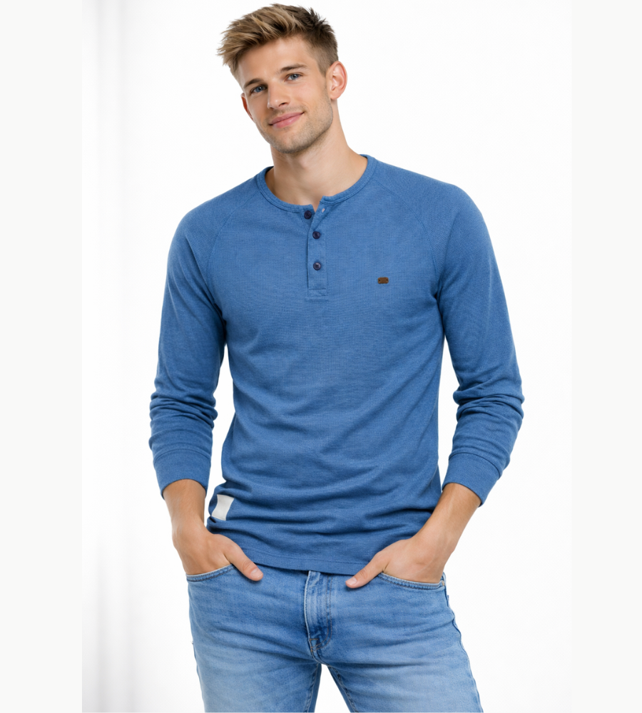 Men's Henley Shirt Long Sleeve Button Neck Casual Top