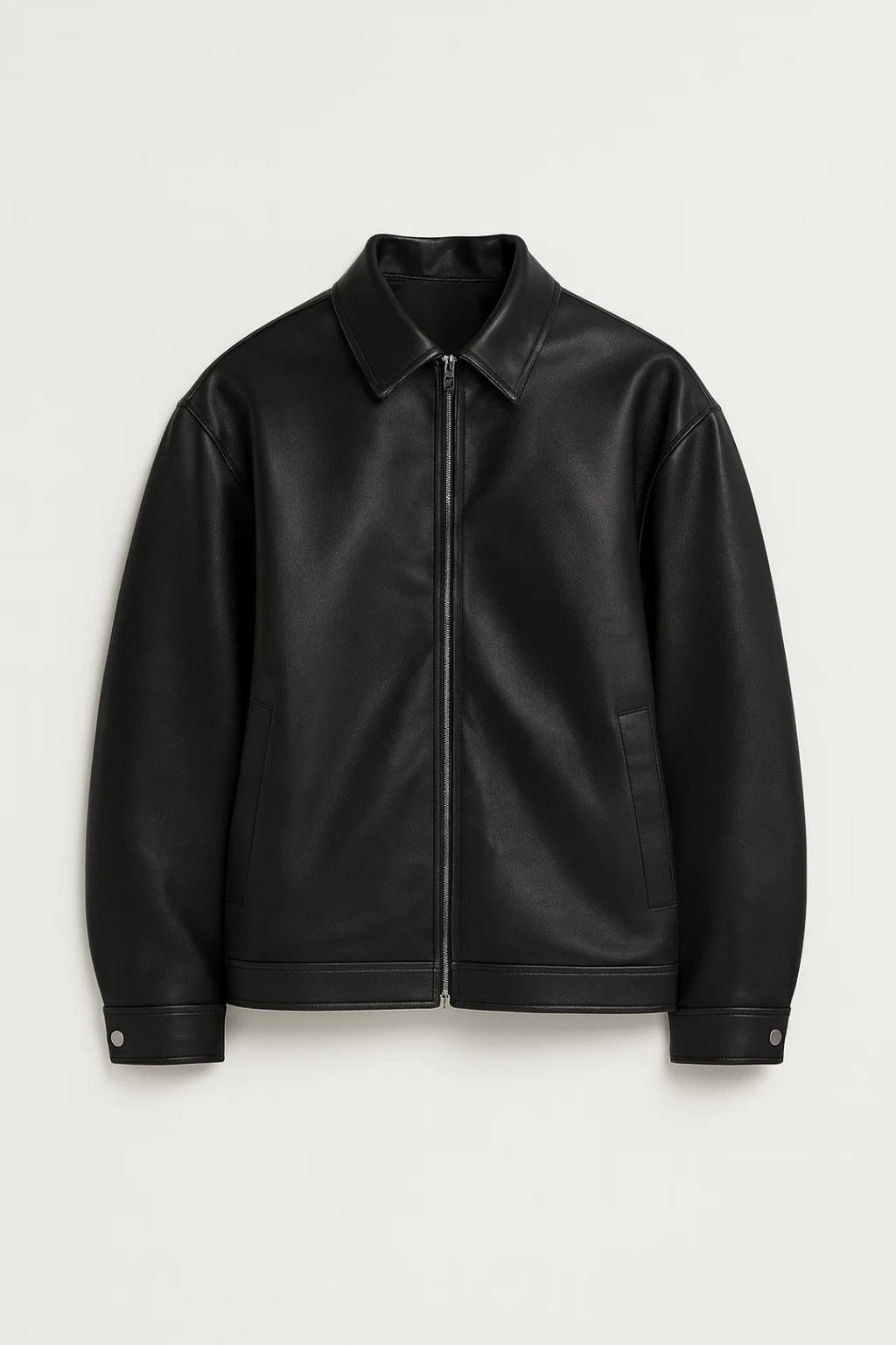 Men's Oversized Biker Jacket with Classic Collar and Zip