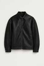 Men's Oversized Biker Jacket with Classic Collar and Zip