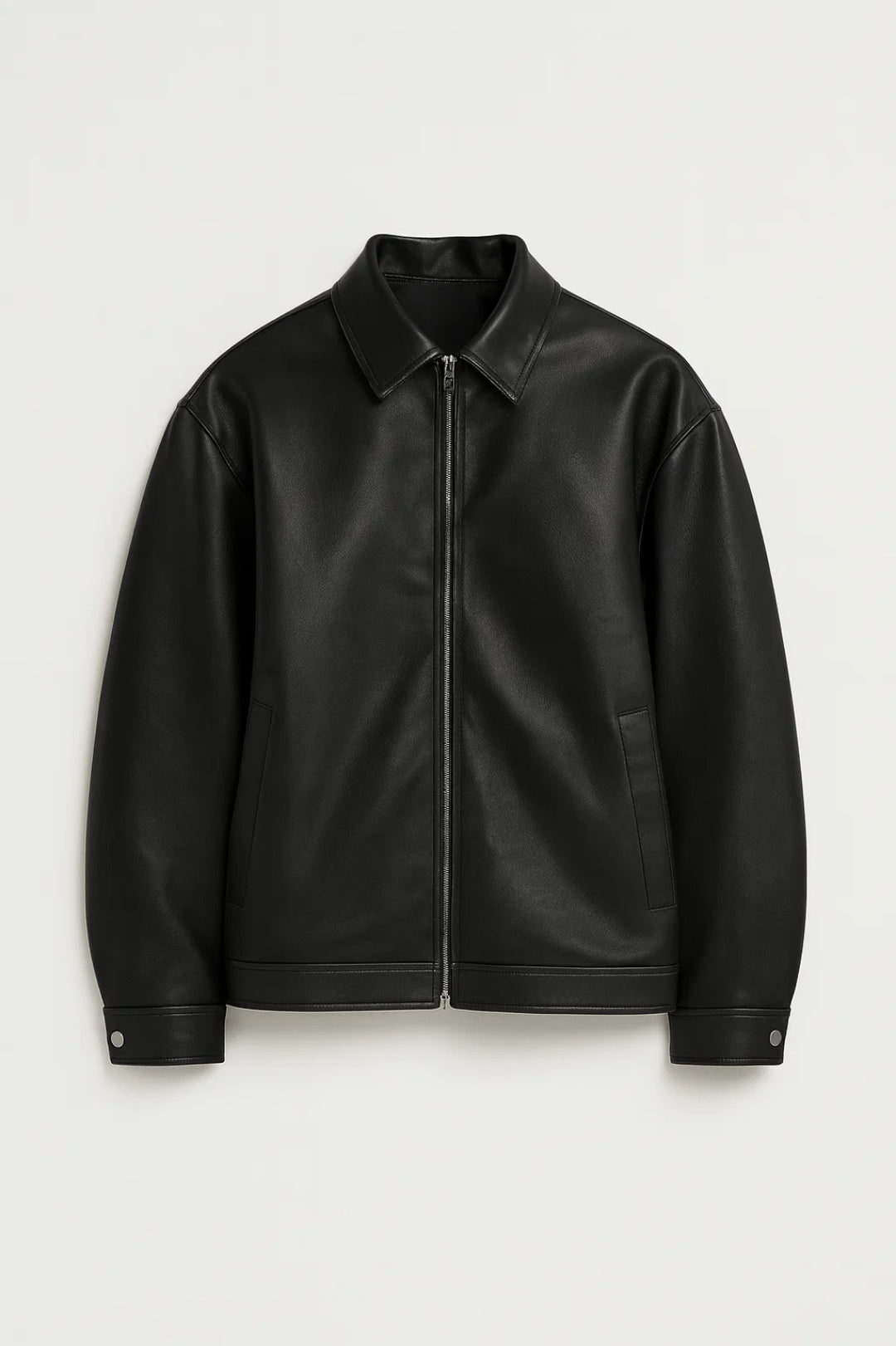 Men's Oversized Biker Jacket with Classic Collar and Zip