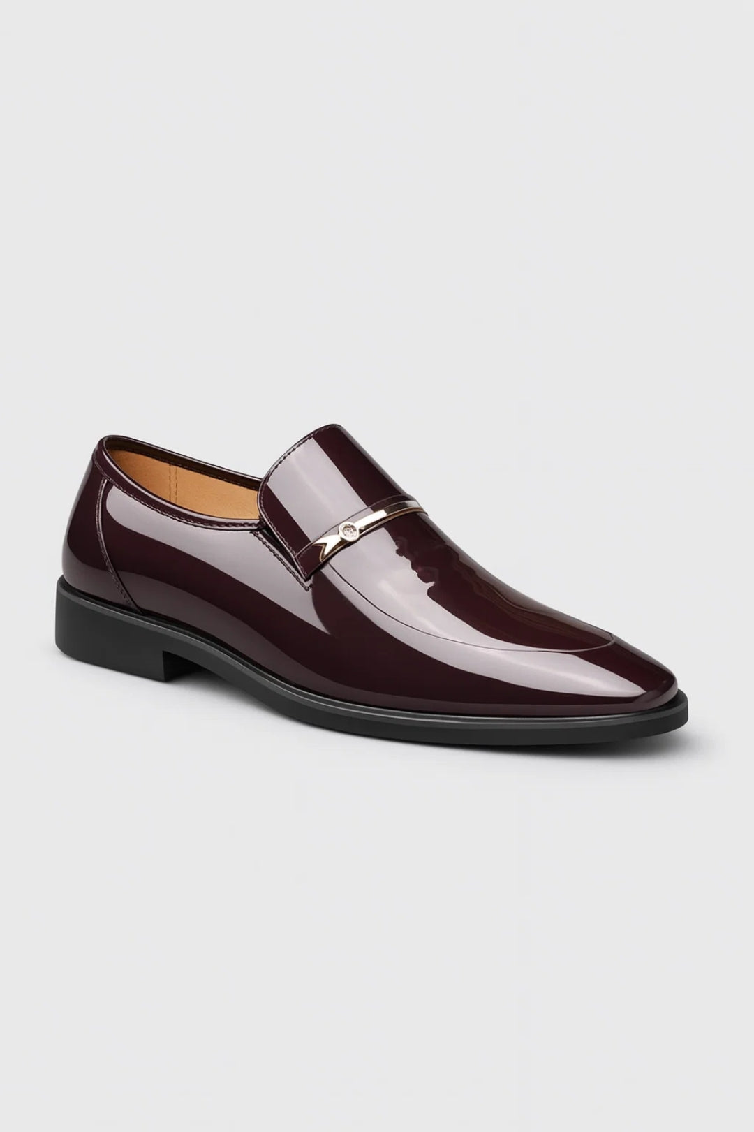 Men's Patent Loafers with Sleek Metal Bar Detail