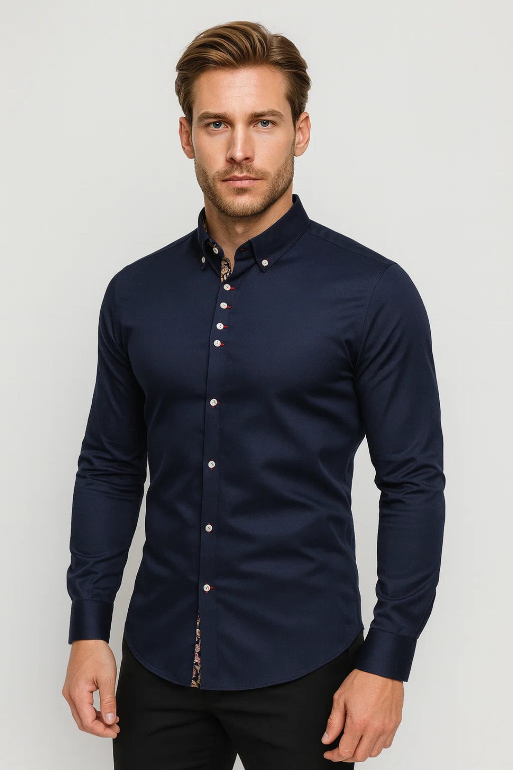 Men's Printed Trim Shirt with Tailored Button Collar