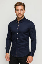 Men's Printed Trim Shirt with Tailored Button Collar