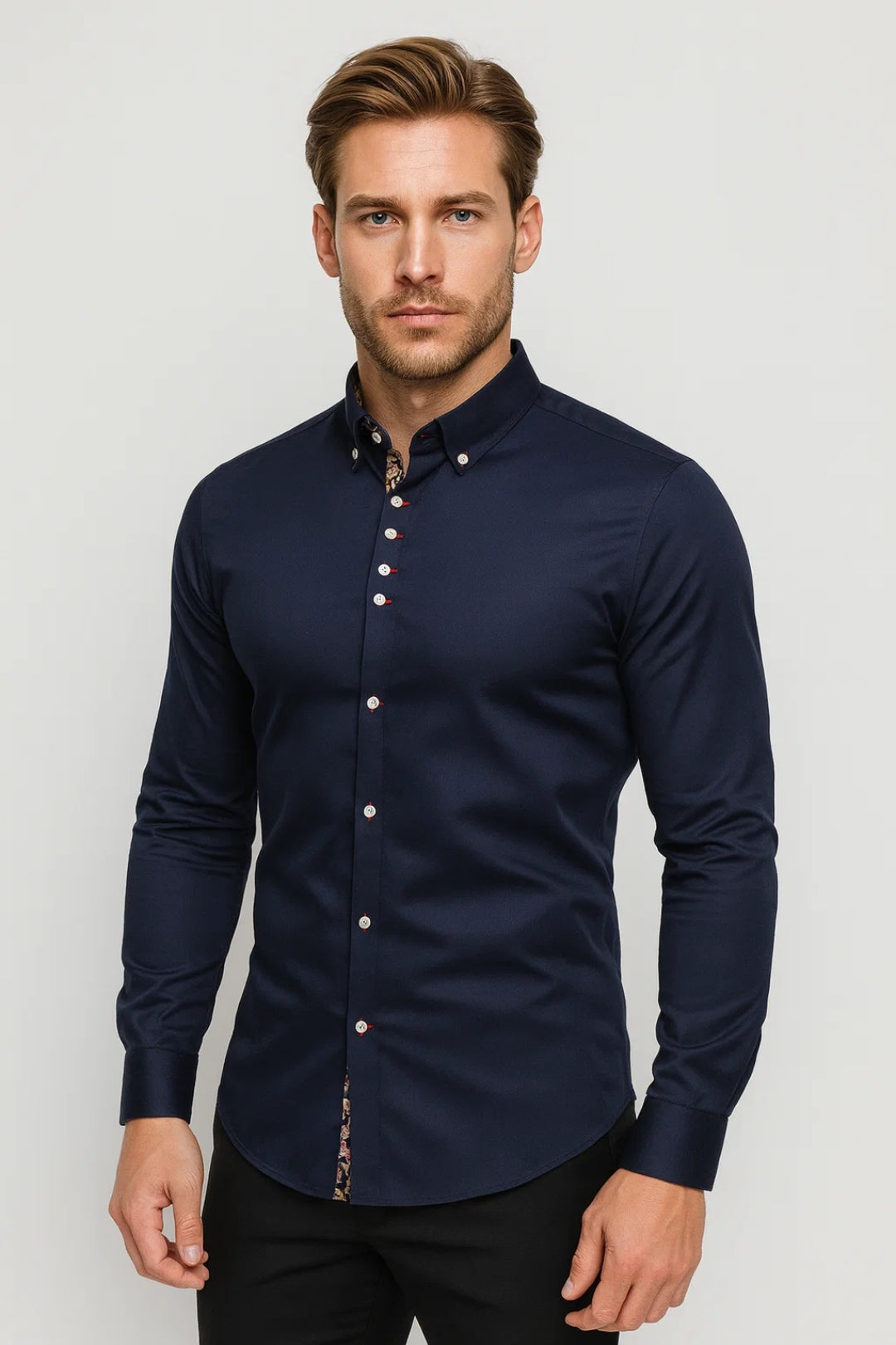 Men's Printed Trim Shirt with Tailored Button Collar