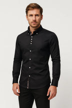 Men's Printed Trim Shirt with Tailored Button Collar