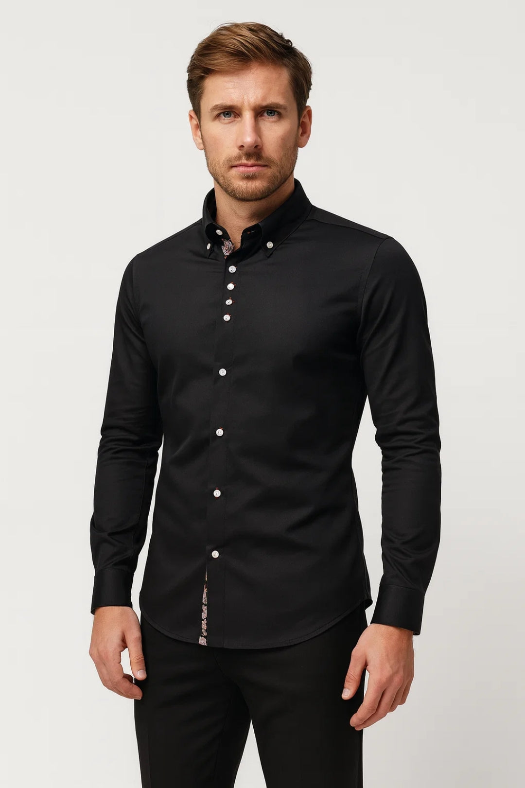 Men's Printed Trim Shirt with Tailored Button Collar