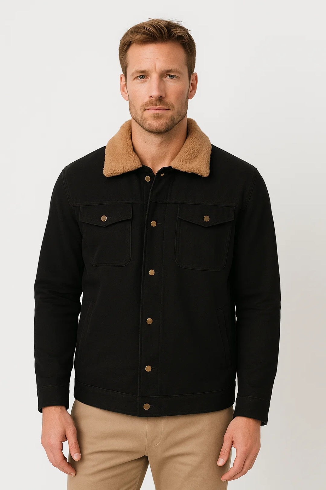 Men's Summer Jacket with Sherpa Collar Comfortable Casual Trucker