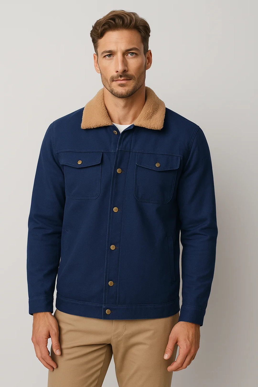 Men's Summer Jacket with Sherpa Collar Comfortable Casual Trucker