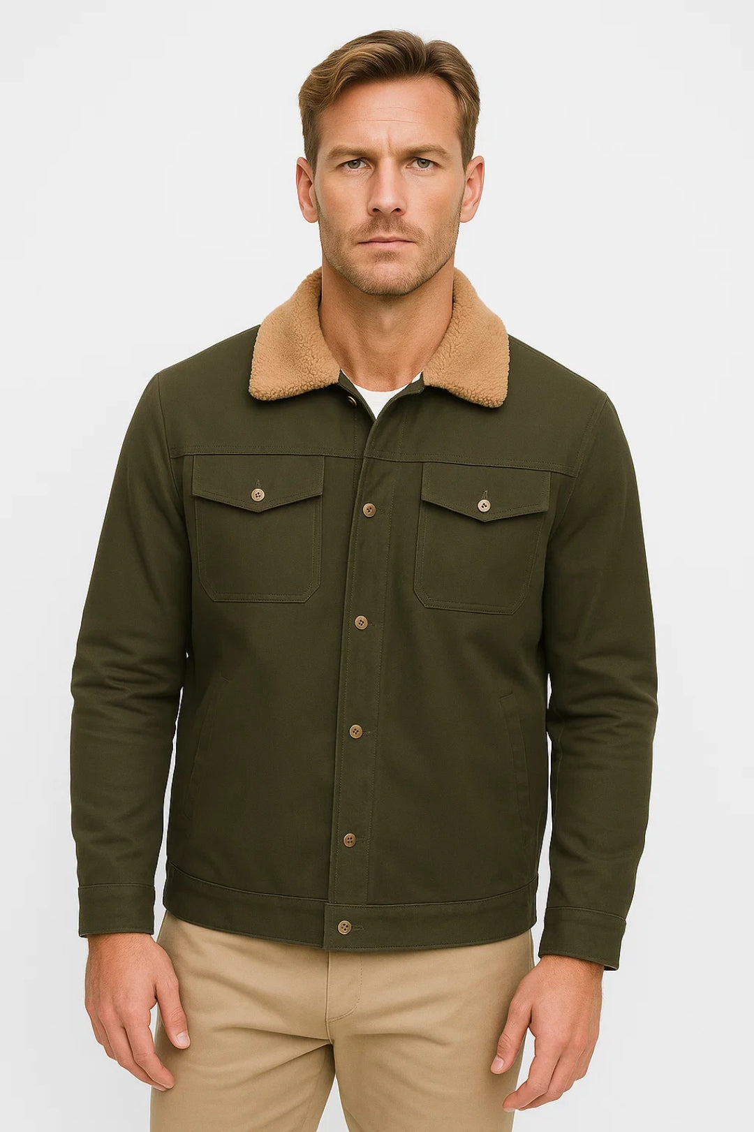 Men's Summer Jacket with Sherpa Collar Comfortable Casual Trucker