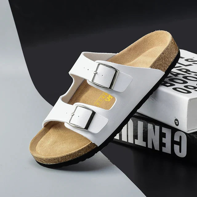 Men's Sandals Double Buckle Cork Footbed Casual Summer Slides