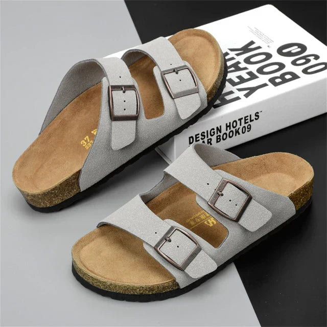 Men's Sandals Double Buckle Cork Footbed Casual Summer Slides