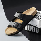 Men's Sandals Double Buckle Cork Footbed Casual Summer Slides