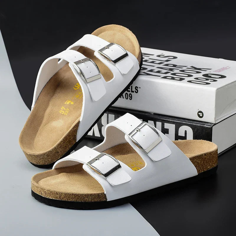 Men's Sandals Double Buckle Cork Footbed Casual Summer Slides