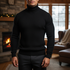 Men's Fine Gauge Turtleneck Sweater with Ribbed Finishes