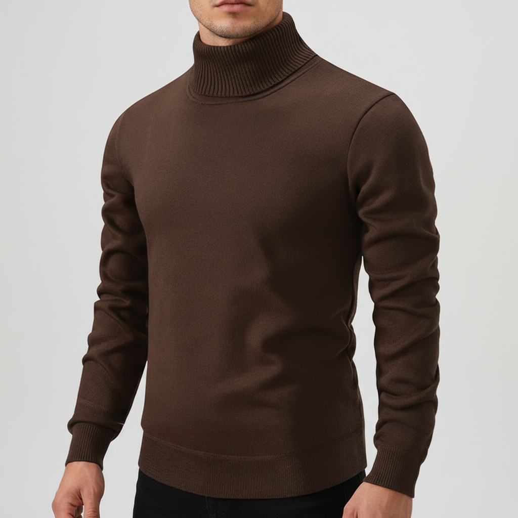 Men's Fine Gauge Turtleneck Sweater with Ribbed Finishes