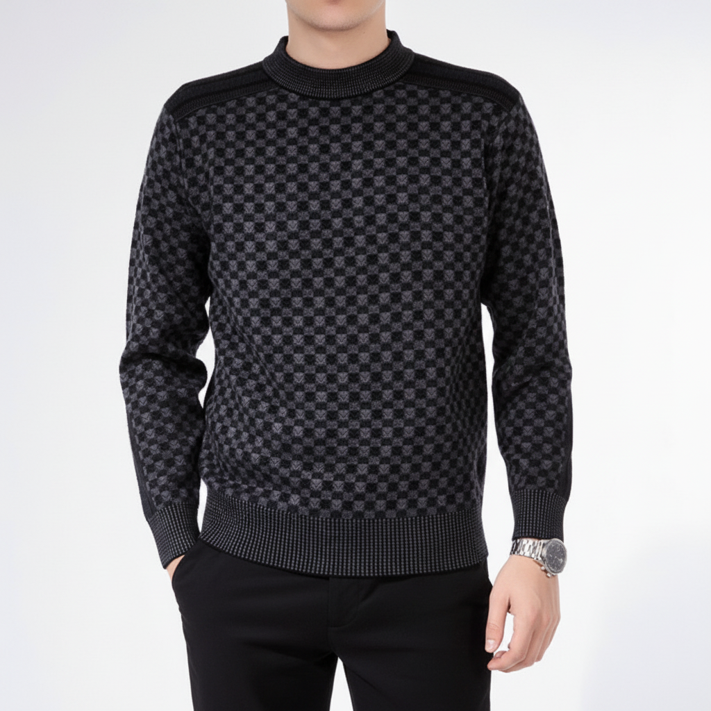 Men's Printed Crew Neck Sweater with Ribbed Trim