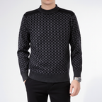 Men's Printed Crew Neck Sweater with Ribbed Trim