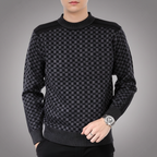 Men's Printed Crew Neck Sweater with Ribbed Trim