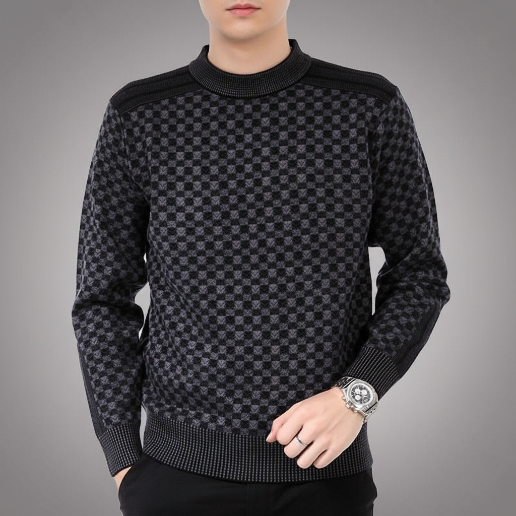 Men's Printed Crew Neck Sweater with Ribbed Trim