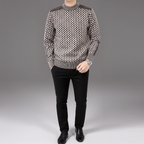Men's Printed Crew Neck Sweater with Ribbed Trim