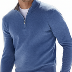 Men's Fine Knit Quarter Zip Sweater with Ribbed Collar