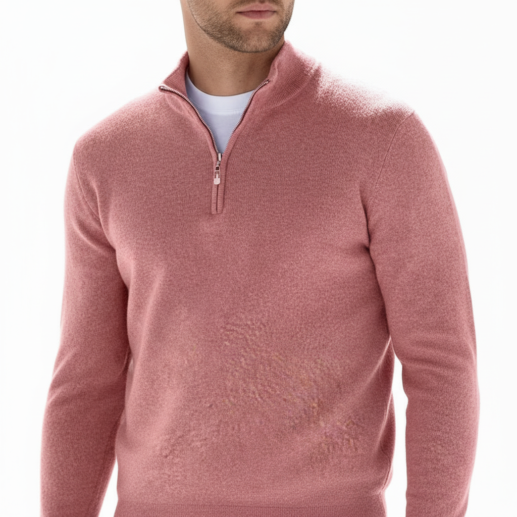 Men's Fine Knit Quarter Zip Sweater with Ribbed Collar