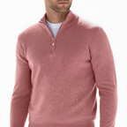 Men's Fine Knit Quarter Zip Sweater with Ribbed Collar