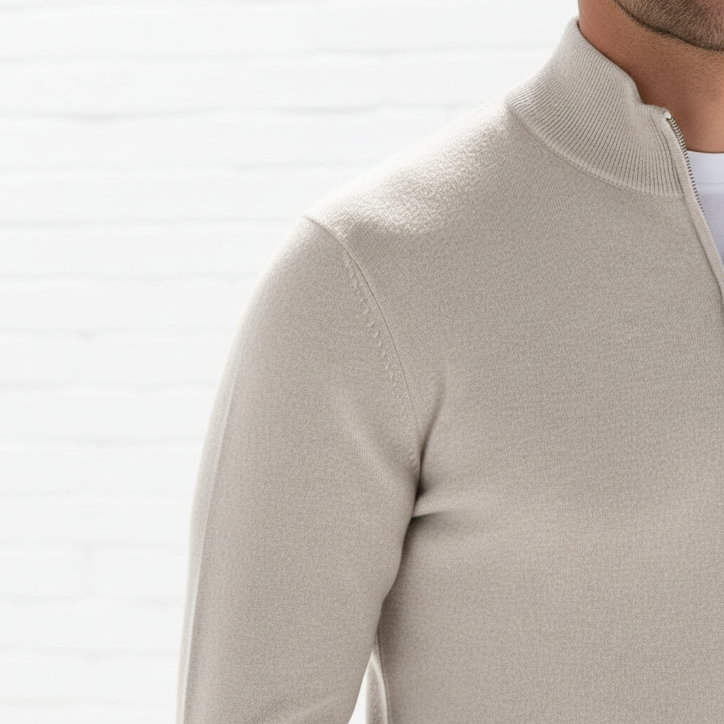 Men's Fine Knit Quarter Zip Sweater with Ribbed Collar